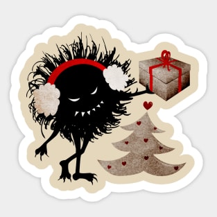 Funny Evil Bug Gives Christmas Present Sticker